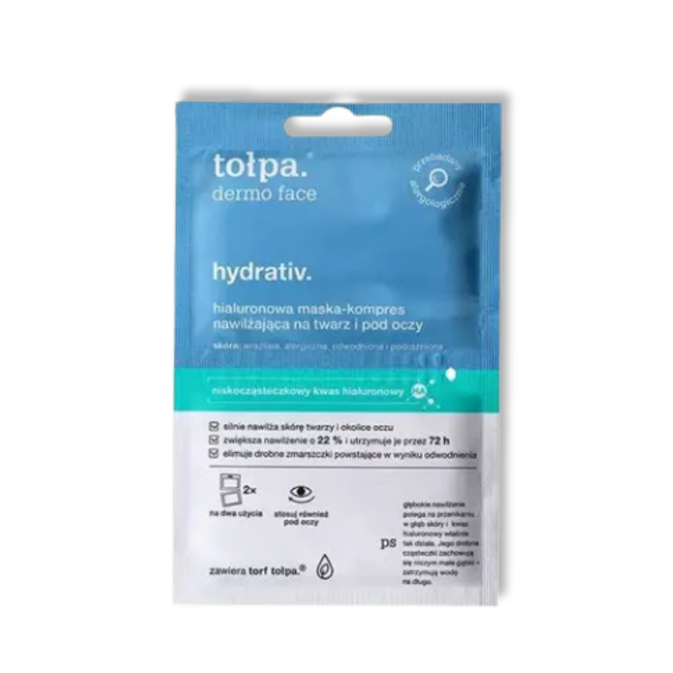 TOŁPA Dermo Face Hydrativ Hyaluronzuur Gezichtsmasker-Kompres voor Gezicht en Ogen 6mlx2