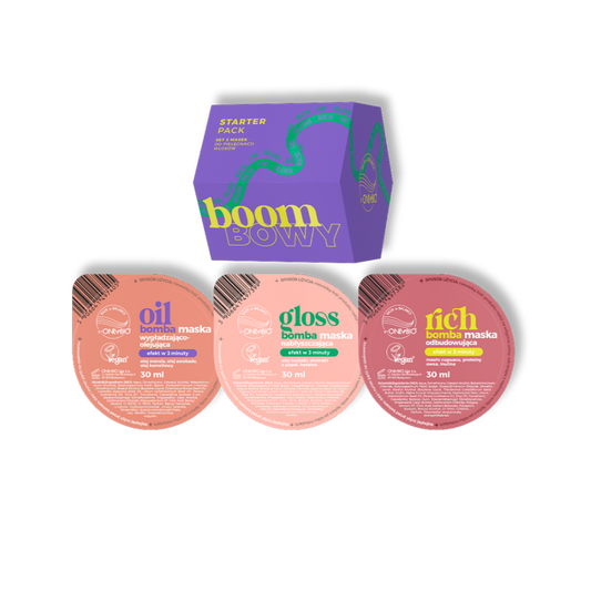 OnlyBio Hair in Balance Boom Bowy Starter Pack Set 3 Haarmaskers Gloss + Oil + Rich Bomba Vegan 3x30ml