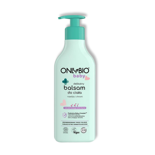 OnlyBio Baby Delikatny Balsam do Ciała dla Dzieci Nawilża i Chroni Prebiotyki Kompleks dla niemowląt Wegański Od 1. dnia życia 300ml