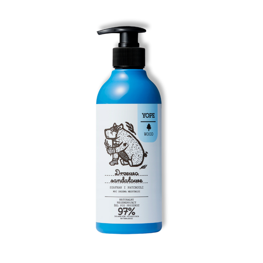 YOPE WOOD Naturalny Regenerujący Żel pod Prysznic Drzewo Sandałowe & Szafran & Paczula 400 ml