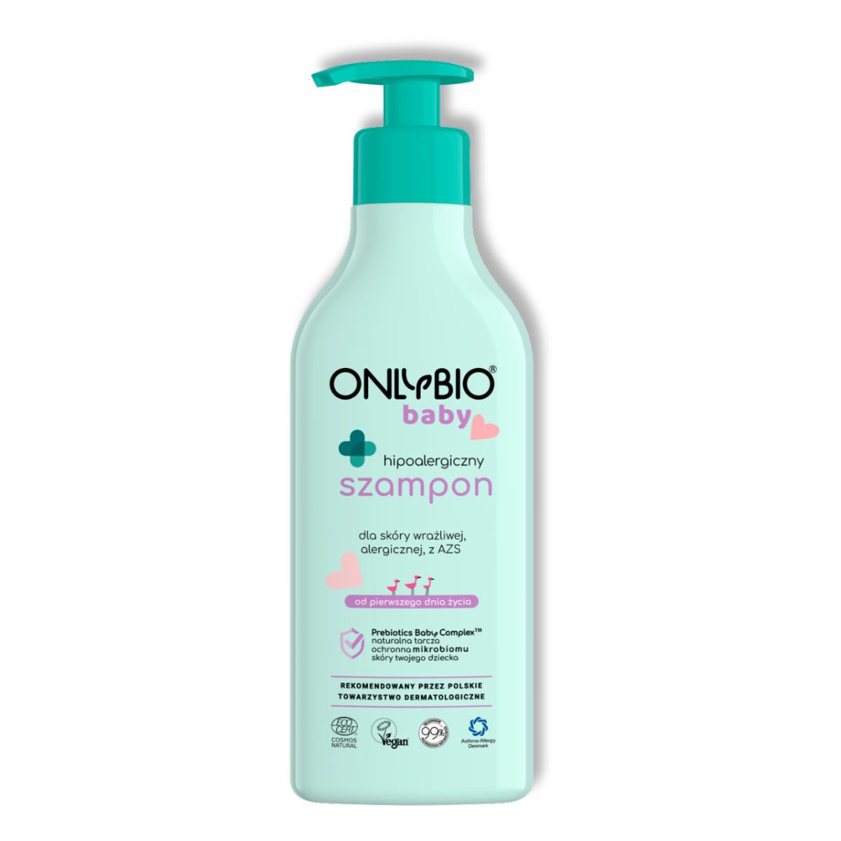 OnlyBio Baby Hipoalergiczny szampon do skóry wrażliwej i alergicznej Azs Prebiotyki Kompleks dla niemowląt Wegański Od 1. dnia życia 300ml