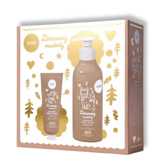 YOPE Zestaw prezentowy Zimowa Kraina Czarów, Krem do rąk 50 ml + Mydło do rąk 300 ml